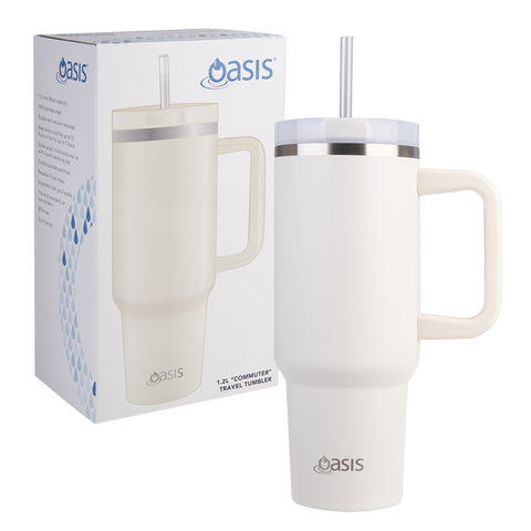 Oasis Stainless Steel Double Wall Insulated Commuter Travel Tumbler 1.2L Alabaster