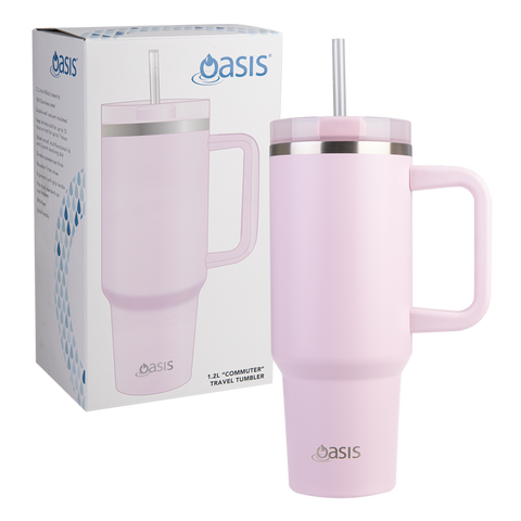 Oasis Stainless Steel Double Wall Insulated Commuter Travel Tumbler 1.2L Pink Lemonade