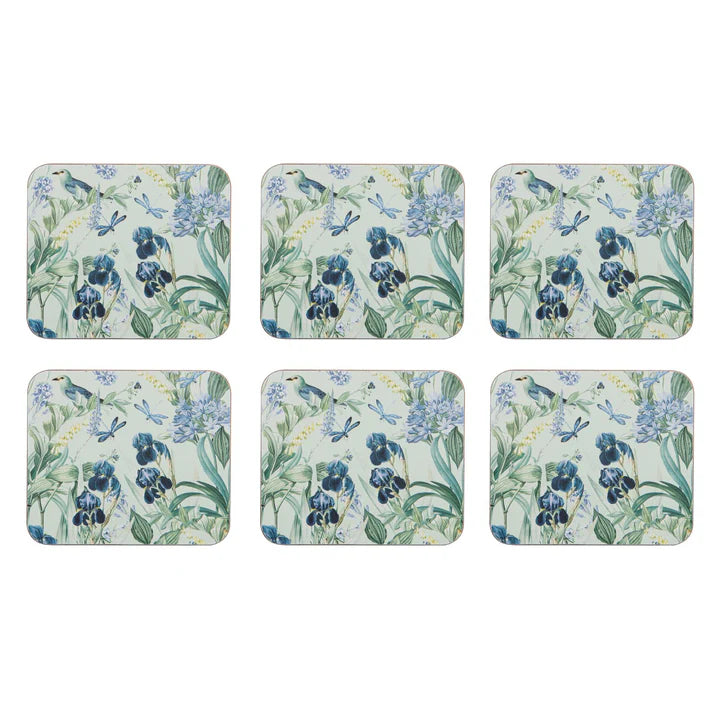 Ashdene Iris Garden Mint Coasters Set of 6