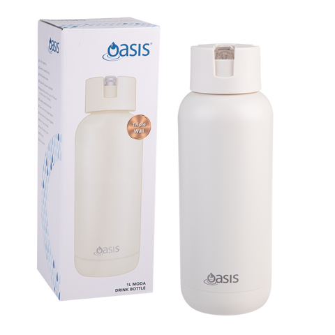 Oasis Ceramic Lined Stainless Steel Triple Wall Insulated Bottle 1L Moda Alablaster