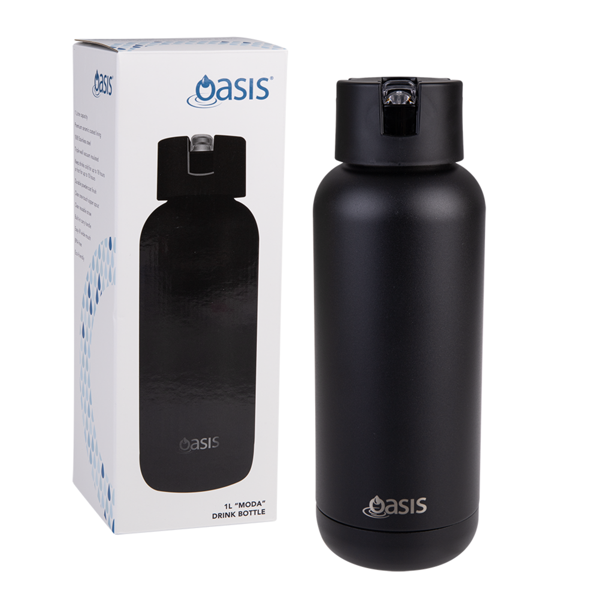 Oasis Ceramic Lined Stainless Steel Triple Wall Insulated Bottle 1L Black