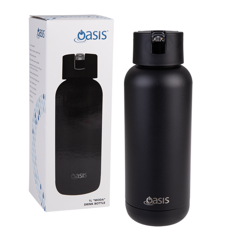 Oasis Ceramic Lined Stainless Steel Triple Wall Insulated Bottle 1L Black