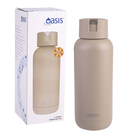 Oasis Ceramic Lined Stainless Steel Triple Wall Insulated Bottle 1L Latte