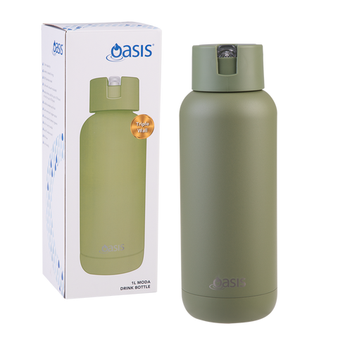 Oasis Ceramic Lined Stainless Steel Triple Wall Insulated Bottle 1L Olive Green