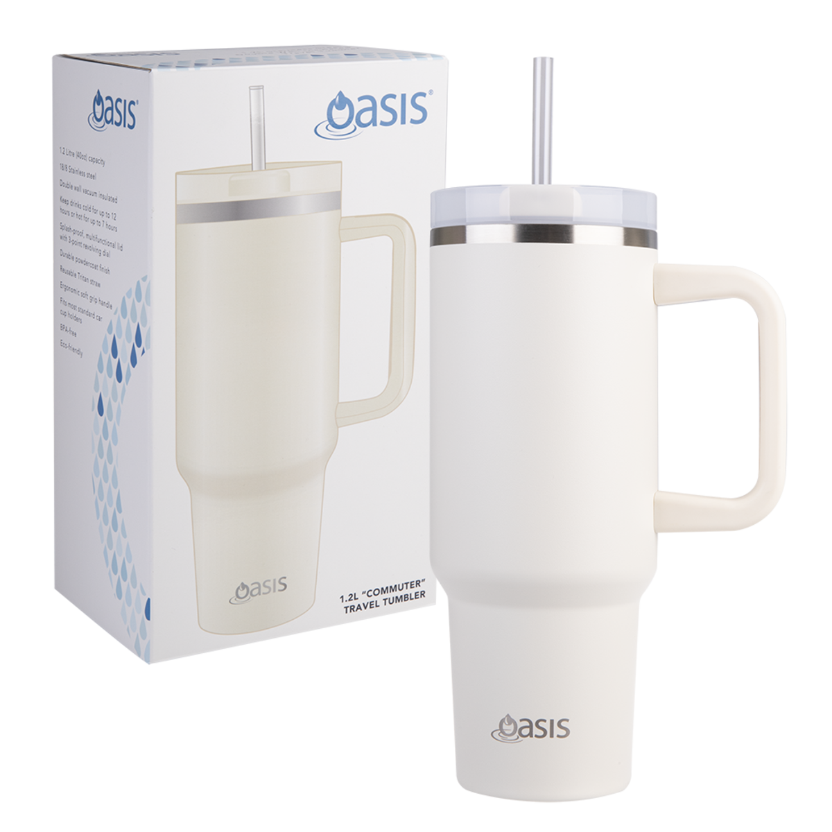 Oasis Stainless Steel Double Wall Insulated Commuter Travel Tumbler 1.2L Alabaster