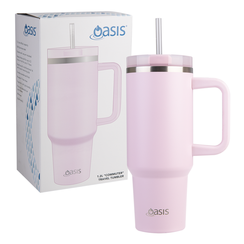 Oasis Stainless Steel Double Wall Insulated Commuter Travel Tumbler 1.2L Pink Lemonade