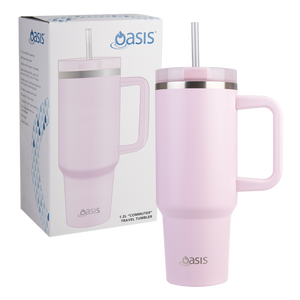 Oasis Stainless Steel Double Wall Insulated Commuter Travel Tumbler 1.2L Pink Lemonade