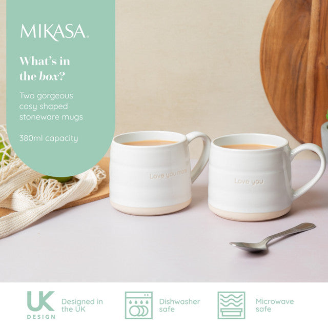 Mikasa Farmhouse 'Love You' Stoneware Mugs Set of 2 380 ml
