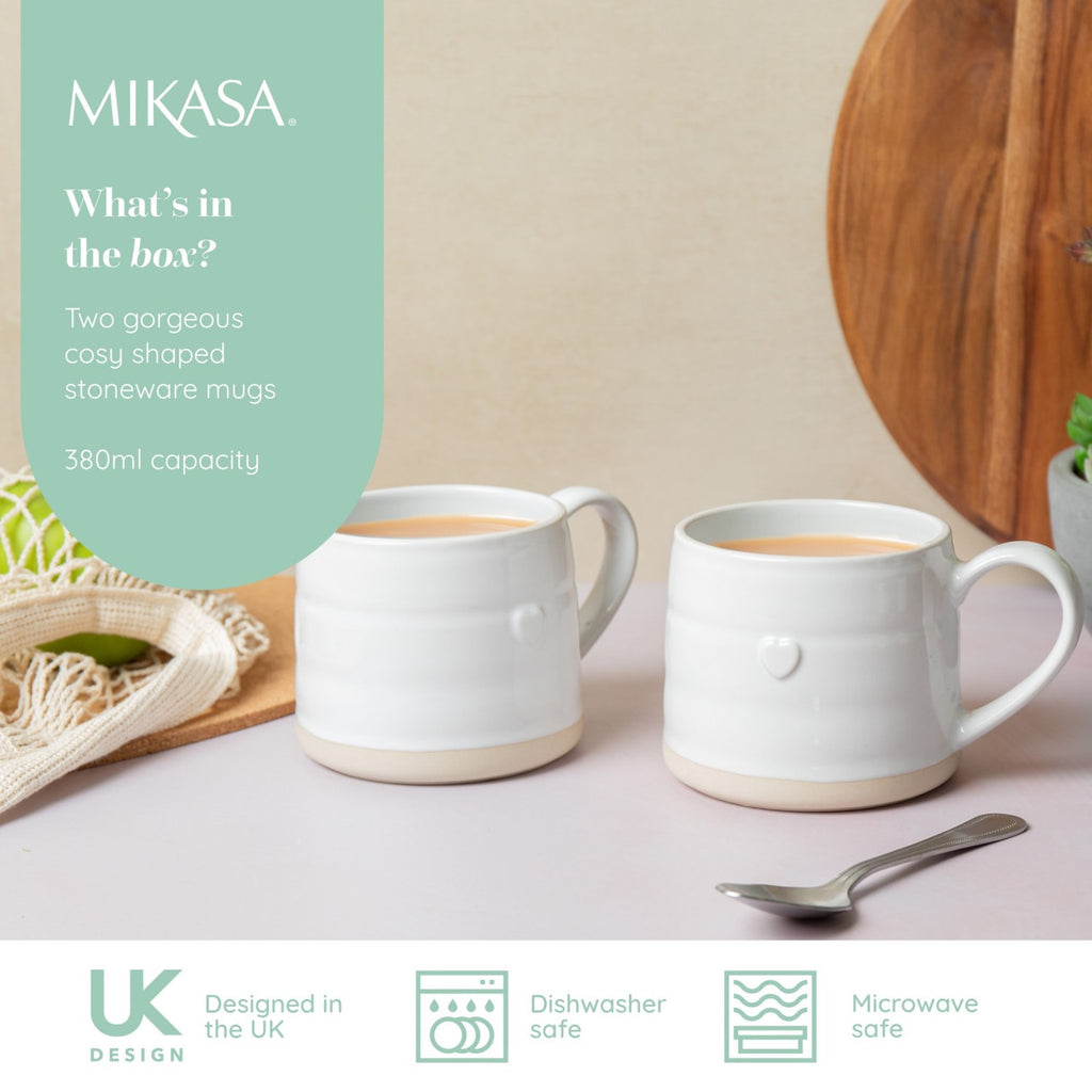 Mikasa Farmhouse Heart Stoneware Mugs, Set of 2 380ml