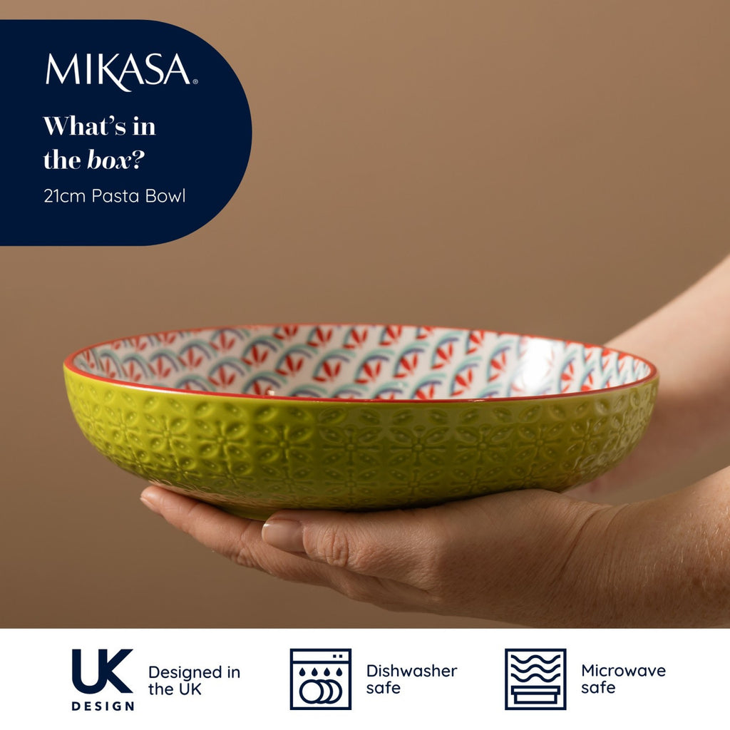 Mikasa Green and Blue Geometric Stoneware Bowl, 900ml, 21 x 5cm
