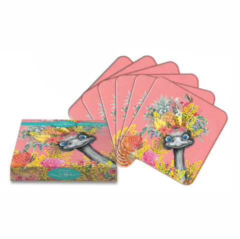 Lisa Pollock Emu Sing Coasters Set of 6