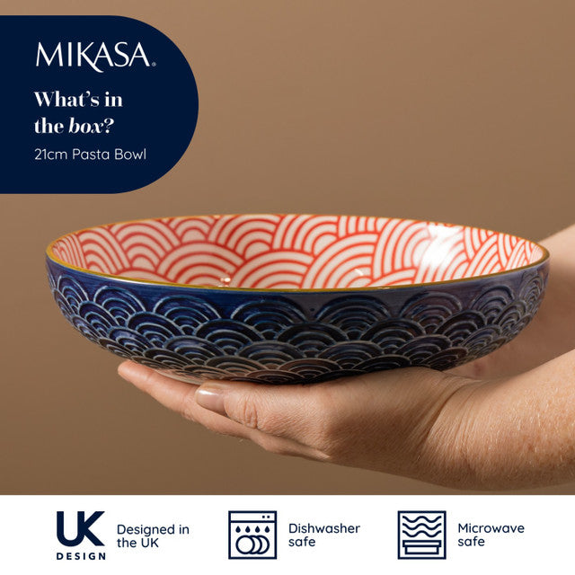 Mikasa Red and Blue Arc Stoneware Bowl, 900ml, 21 x 5cm