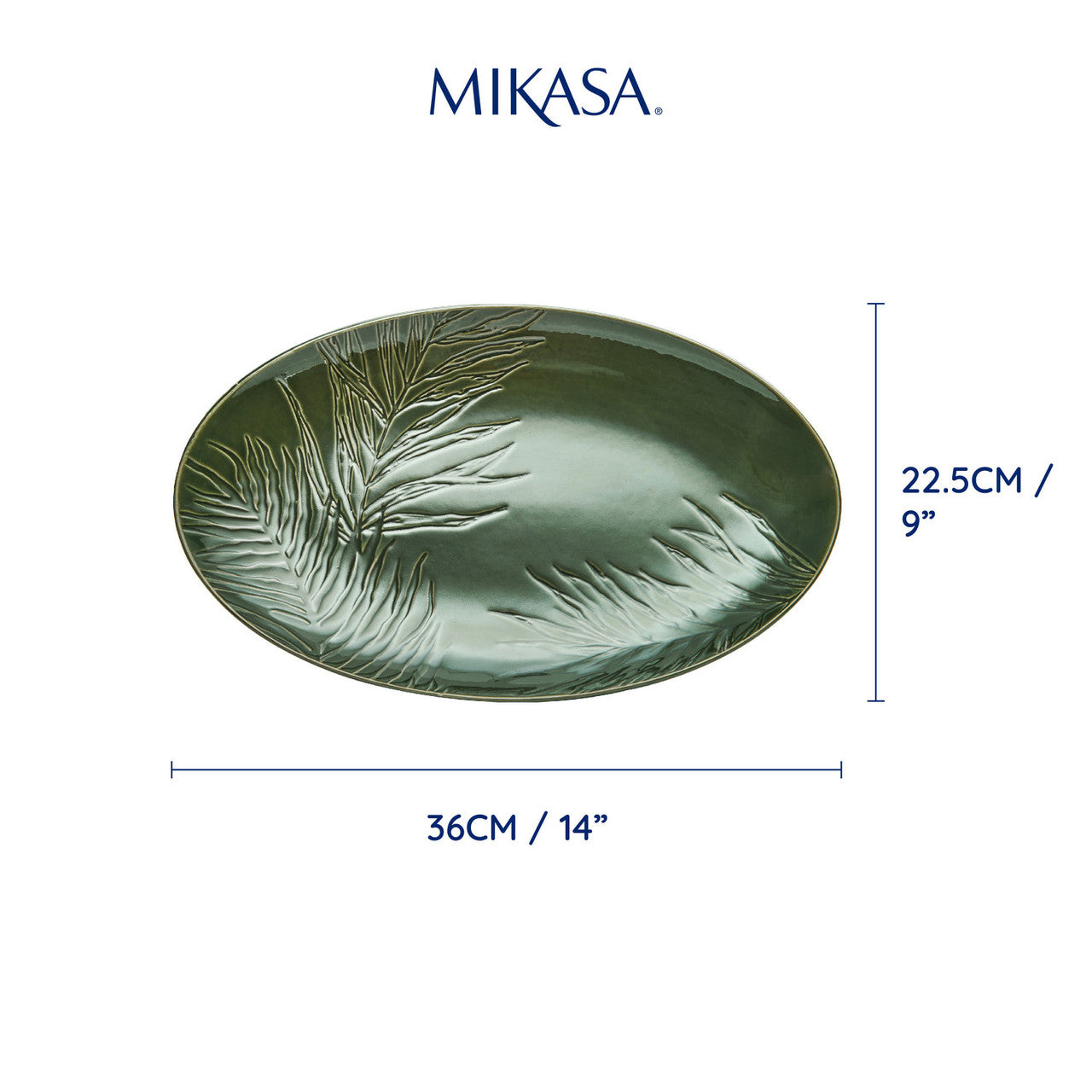 Mikasa Jardin Green Oval Stoneware Serving Platter, 36cm x 22.5cm