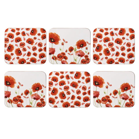 Ashdene Red Poppies Coaster's Set Of 6