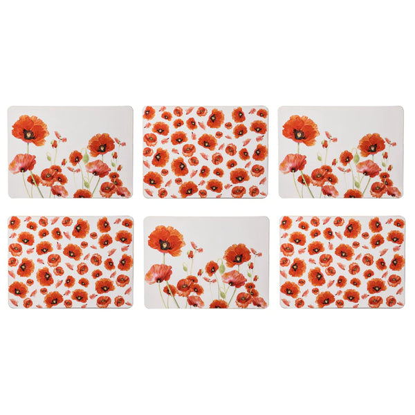 Ashdene Red Poppies Placemat's Set Of 6