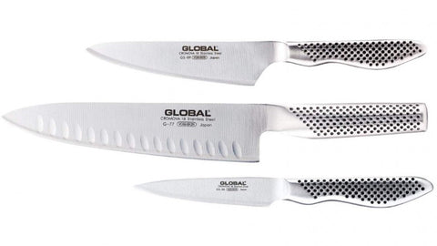 Global Classic 3 Piece Knife Set with Fluted Cooks Knife